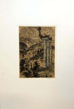 Ed Merk - Bewerkte collage van oude gravures - Marmer verkocht voor € 1!