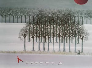 Ilona Schmit - Schaatsend meisje. Rode zon. kopen? Bied vanaf 50!