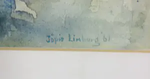 Jopie Limburg - Aquarel, Witte bloemen in blauwe kan - Ingelijst kopen? Bied vanaf 50!