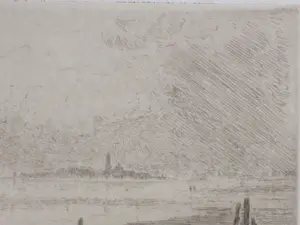 Carel Nicolaas Storm van 's-Gravesande - Watergezicht over Bergen op Zoom - Ets kopen? Bied vanaf 80!