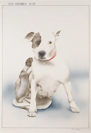 Theo Wolters - Airbrush op papier, Een ogenblik a.u.b. - Ingelijst kopen? Bied vanaf 1!