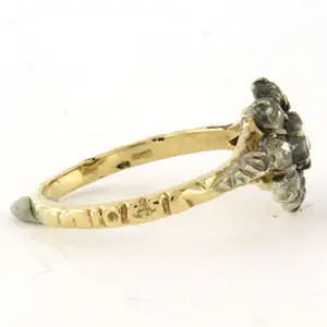 14k geel goud met zilveren ring bezet met roos diamanten tot. 0.20ct -G/H - SI kopen? Bied vanaf 360!