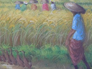 Niet of onleesbaar gesigneerd - Bali, Indonesië, Landarbeiders, olie op doek kopen? Bied vanaf 10!