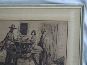 Louis Bron - Ets, Straatverkoper met ezel - gesigneerd & ingelijst – ca 1925 kopen? Bied vanaf 35!