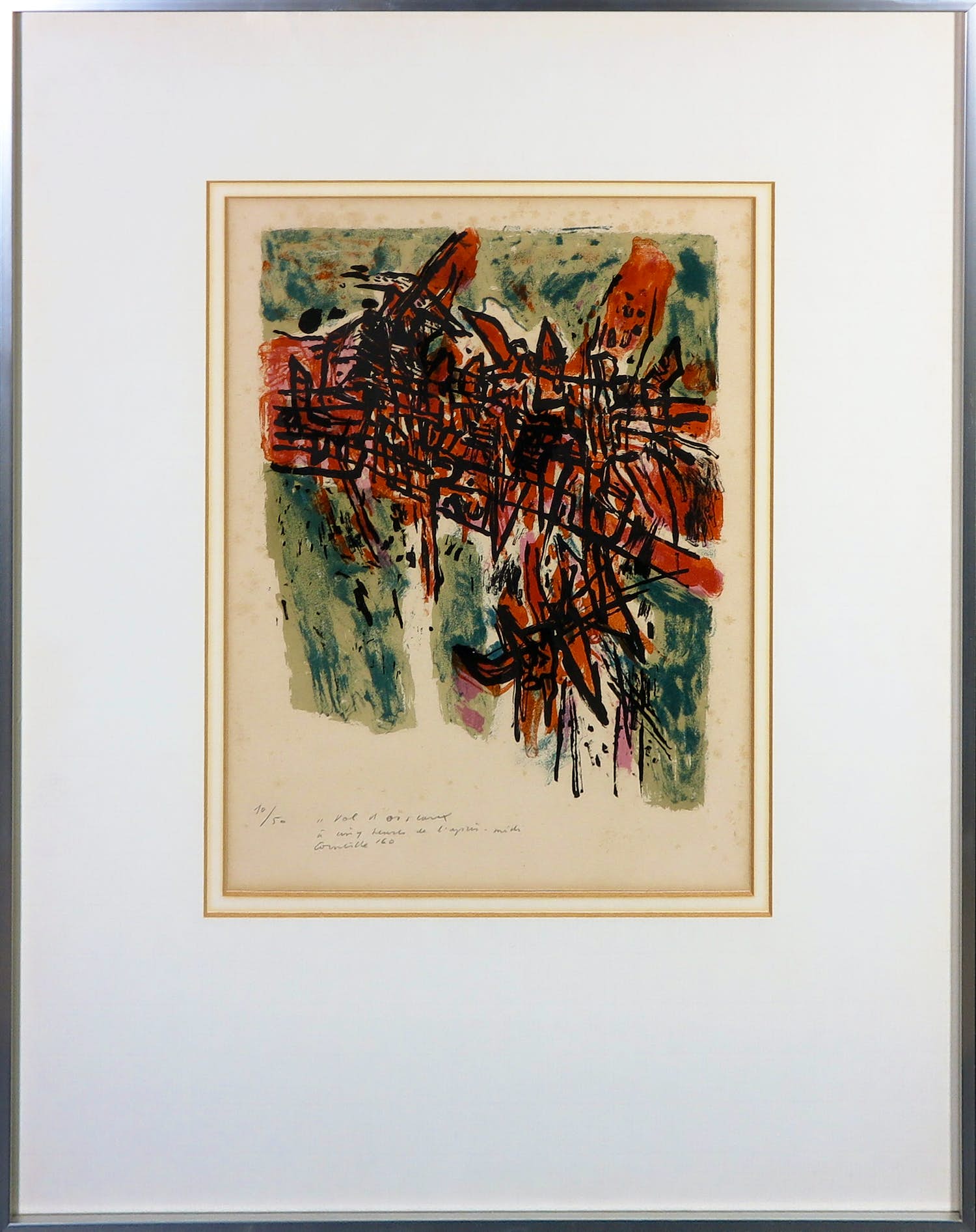 Corneille - Litho, Vol d'oiseaux à cinq heures de l'apres midi - Ingelijst verkocht voor € 250!