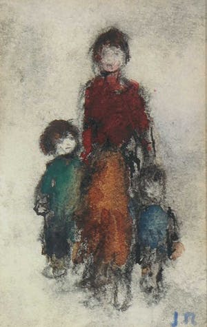 Jan Rijlaarsdam - Gemengde techniek, Vrouw met twee kinderen - Ingelijst kopen? Bied vanaf 200!