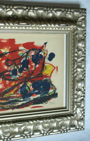 Karel Appel - Kleurenlitho ‘Musique Barbare’ in een barbaarse lijst – 1963 – Lijst, 50 x 60 cm kopen? Bied vanaf 10!