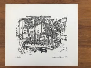 Jos van den Berg - Linosnede - 1958 - 'Nice' - niet ingelijst kopen? Bied vanaf 35!