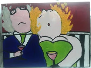 Niet of onleesbaar gesigneerd - Gezellig gezelschap - Man & Vrouw drinken wijn kopen? Bied vanaf 1!