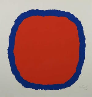 Bram Bogart - Zeefdruk, Z.T. Compositie in rood en blauw - Ingelijst kopen? Bied vanaf 1!