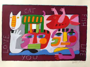Wouter Stips - Kleurenzeefdruk LOVE YOU: CAT - FISH AND LIFE Handgesigneerd kopen? Bied vanaf 75!