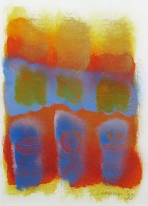 Tineke Looman - Olieverf op canvaspapier, Green dreams above blue sky - Ingelijst kopen? Bied vanaf 10!