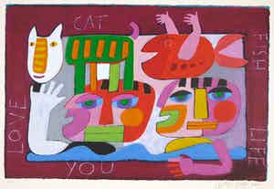Wouter Stips - Zeefdruk, Love Cat Fish Life You verkocht voor € 1!