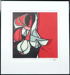 Fon Klement - Boardsnede, Fuchsia, Ingelijst verkocht voor € 80!