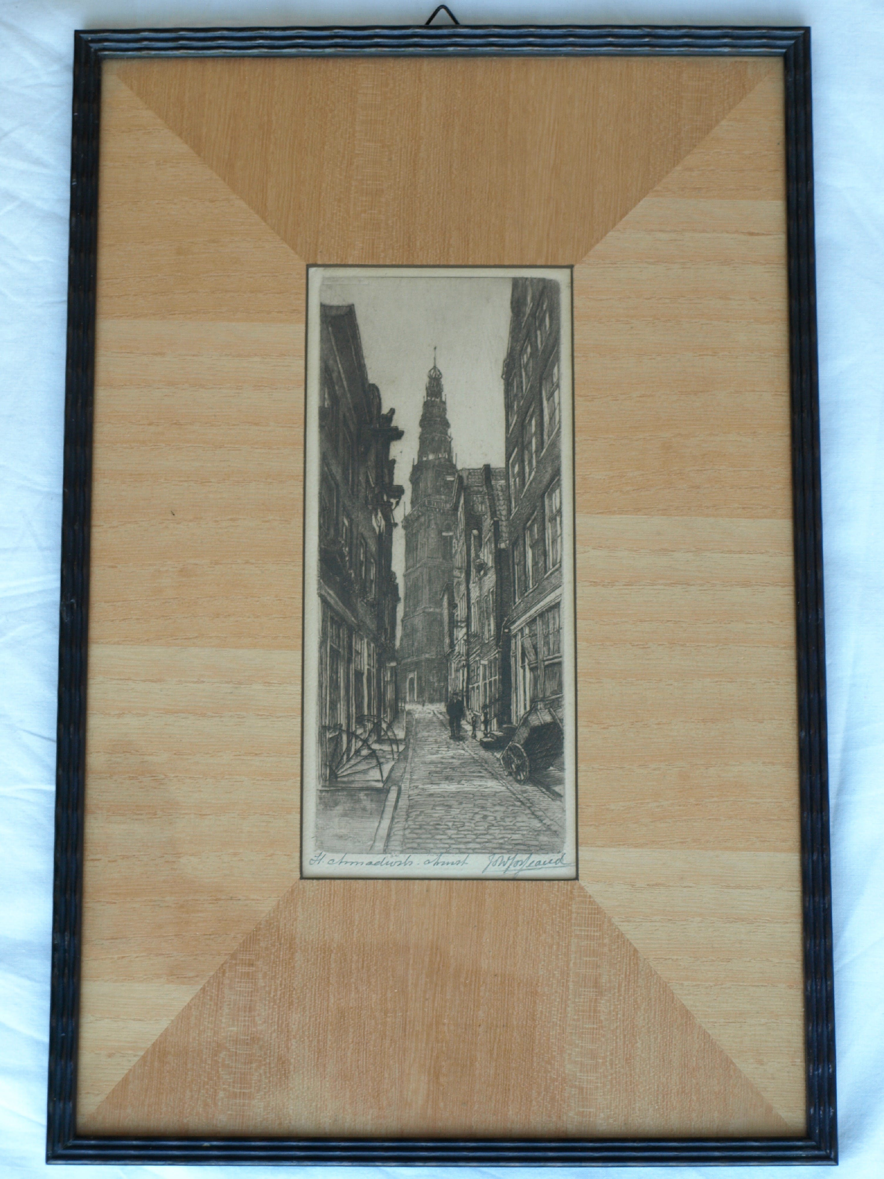 Johannes Josseaud - Ets , St Anna Dwarsstraat Amsterdam – gesigneerd & ingelijst – ca 1920 kopen? Bied vanaf 10!