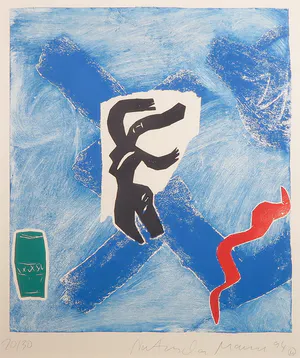 Natascha Mann - Kleurenets, Abstracte figuren in blauw - Ingelijst kopen? Bied vanaf 1!