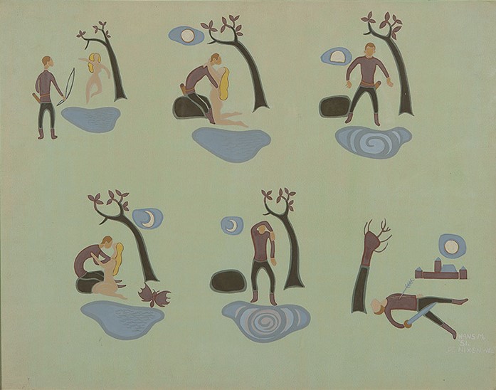 Hans Mulder - De Nixenwel - 1952 - Gouache op groen papier - gesigneerd r.o. - BKR Haarlem kopen? Bied vanaf 10!