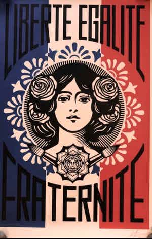 Shepard Fairey - Liberté, egalité et fraternité (gesigneerd) verkocht voor € 100!