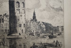 Waalko Jans Dingemans (sr.) - Amsterdam, Oude Schans met Montelbaanstoren - ets kopen? Bied vanaf 35!