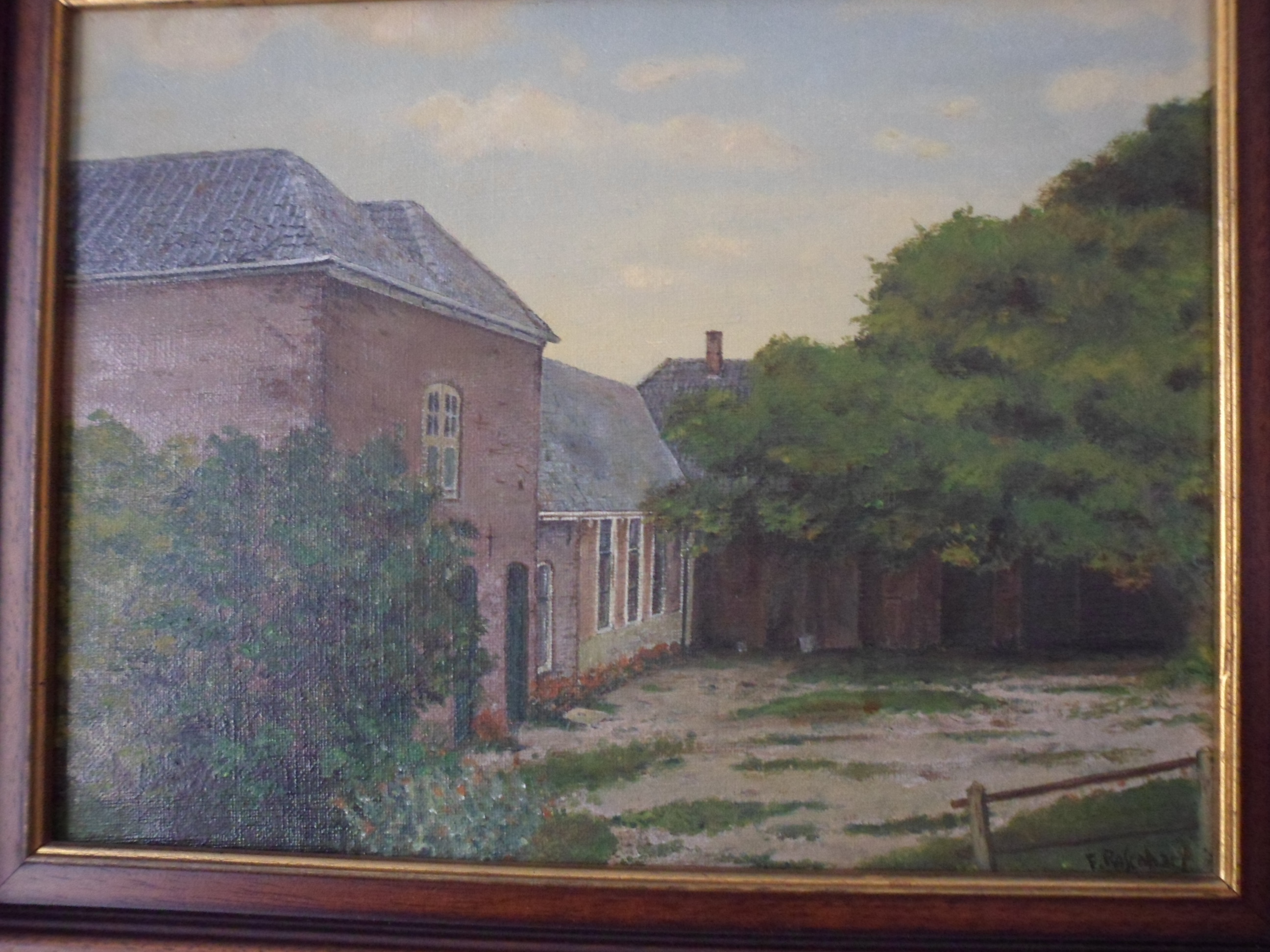 Niet of onleesbaar gesigneerd - Olieverf op doek, Hofje oude raadhuis te Heerhugowaard. kopen? Bied vanaf 1!
