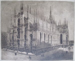 Niet of onleesbaar gesigneerd - Ets dom Milaan, gesigneerd kopen? Bied vanaf 1!