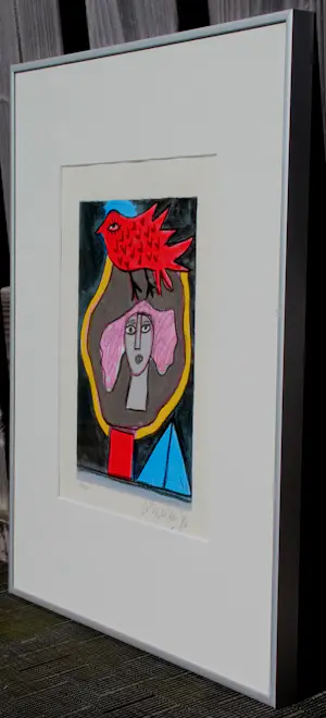 Buy Corneille - Ingelijste litho: Compositie met rode vogel - 1996? Bid from 225!