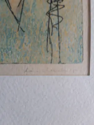 Lia van Leeuwen - vier kleine etsen van tulpen en figuurtjes kopen? Bied vanaf 20!