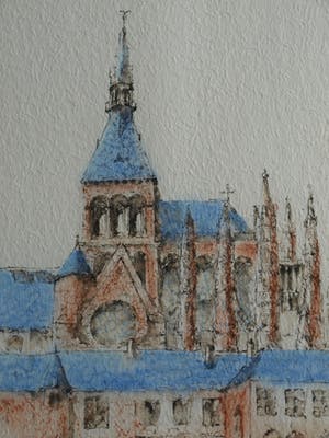 Niet of onleesbaar gesigneerd - Ingelijste tekening , Mont Saint-Michel – gesigneerd - 1996 kopen? Bied vanaf 1!