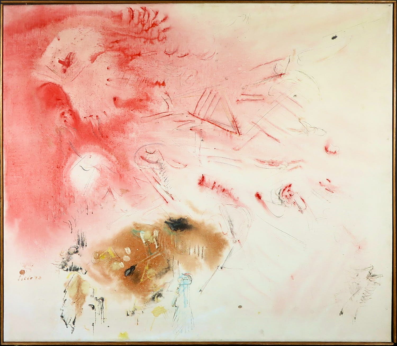 Margriet Rood - Gemengde techniek op doek, Driehoek - Ingelijst kopen? Bied vanaf 1!