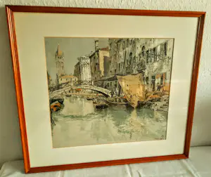 Hans Figura - Farb Radierung Aquatinta auf Seide Brücke in Venedig 50er Jahre handsigniert kopen? Bied vanaf 280!