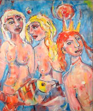 Christine Spierings - Olieverf op doek, Z.T. Naakten (Groot) verkocht voor € 70!