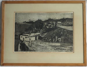Ber Mengels - Ingelijste ets, Mediterraan mijnlandschap - 1963 kopen? Bied vanaf 35!