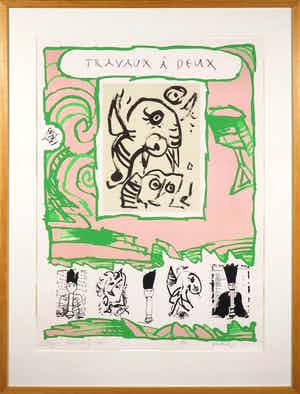 Pierre Alechinsky - en Carl-Henning Pedersen, Travaux á Deux - Ingelijst (Groot) verkocht voor € 450!