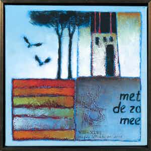 Magda Luttikhuizen - Acryl op doek, Zomer Vlucht 1 - Ingelijst verkocht voor € 20!