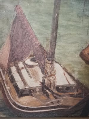 Niet of onleesbaar gesigneerd - Zicht op de jachthaven van Antwerpen met historisch stadscentrum op achtergrond kopen? Bied vanaf 1!