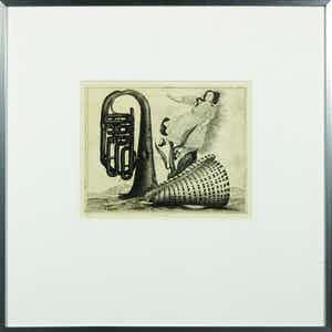 Herman Berserik - Ets, Stilleven met muze - Ingelijst verkocht voor € 50!