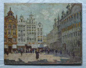 Sophus Levinsen - Olieverf op board , ingelijst , De Grote Markt in Brussel kopen? Bied vanaf 250!