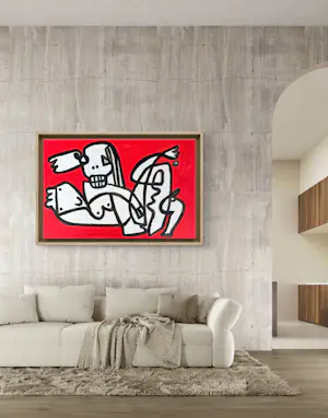 Gundi Falk - Kubistische Umarmung auf rotem Hintergrund kopen? Bied vanaf 280!