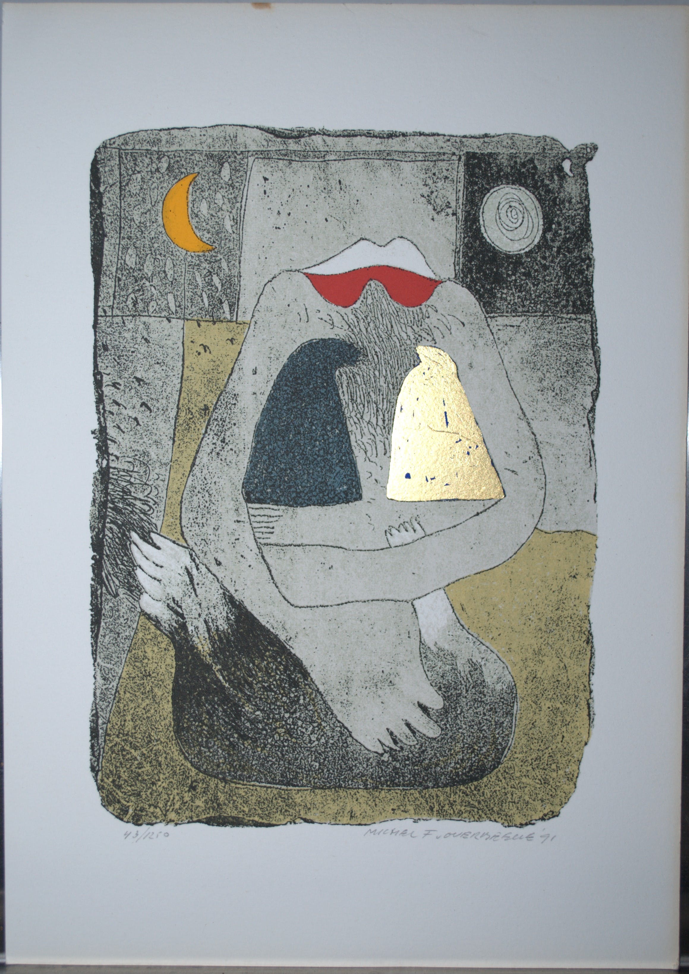 Michel van Overbeeke - communicatie - zeefdruk met bladgoud 22 k. verkocht voor € 40!