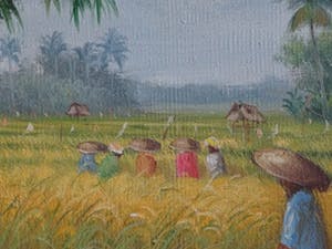 Niet of onleesbaar gesigneerd - Bali, Indonesië, Landarbeiders, olie op doek kopen? Bied vanaf 10!