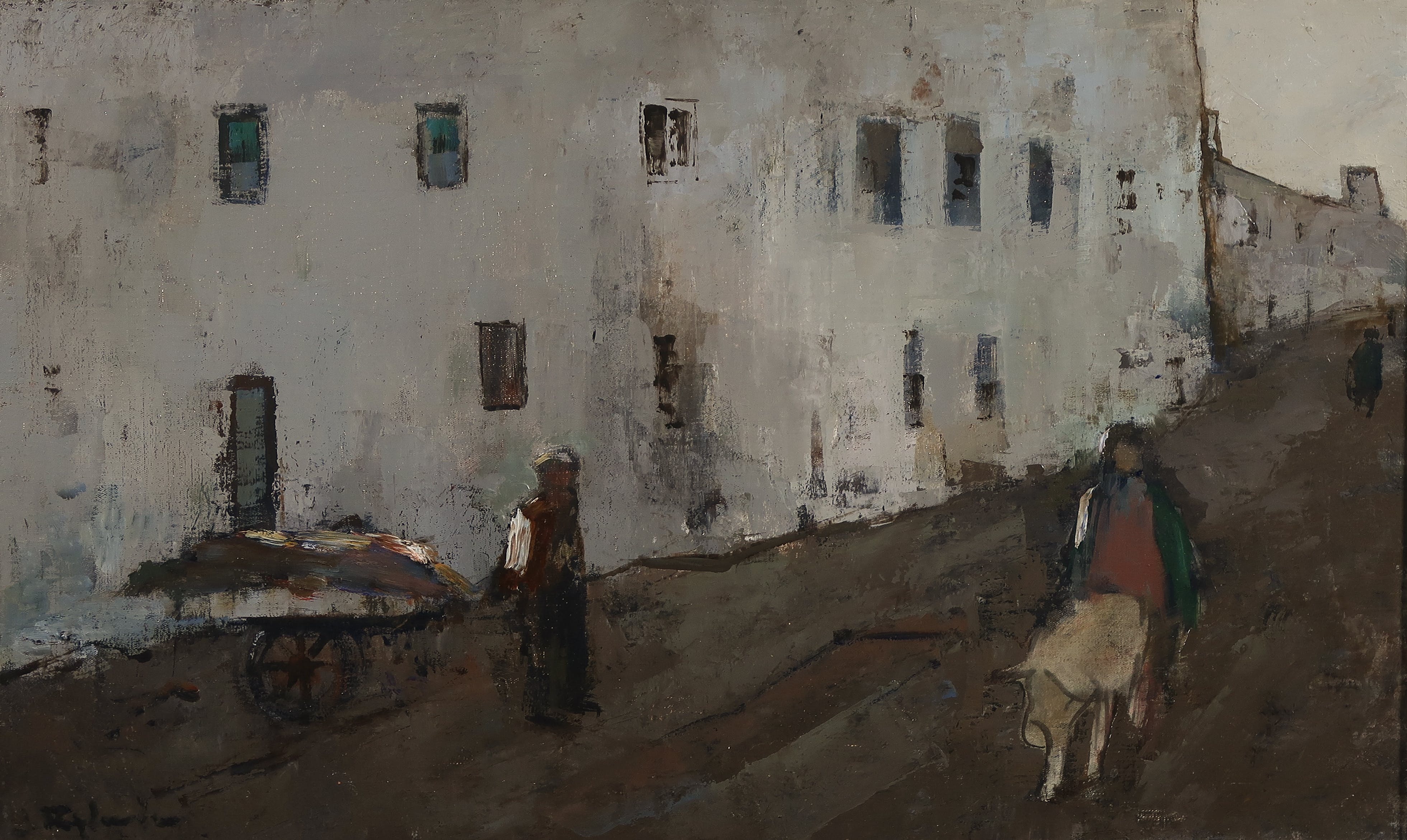 Jan Rijlaarsdam - Olieverf op doek, Straatje in Zuid-Europese stad - Ingelijst kopen? Bied vanaf 950!