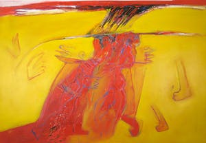 Franscz Witte - Acryl op papier, Figuren in rood en geel kopen? Bied vanaf 40!