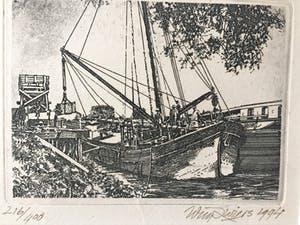 Wim Zwiers - "Havengezicht", Ets kopen? Bied vanaf 40!