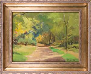 Jan Stapper - Olieverf op paneel, Bospad verkocht voor € 70!