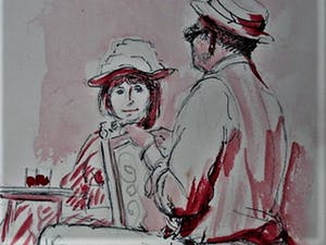 Niet of onleesbaar gesigneerd - Leuke met monogram "IL" gesigneerde Aquarel "op het terras" kopen? Bied vanaf 5!