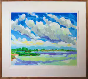 Adri Dijkhorst - Zeefdruk, Rivierlandschap verkocht voor € 1!