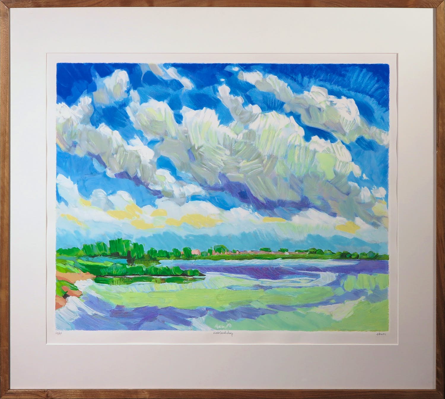 Adri Dijkhorst - Zeefdruk, Rivierlandschap - Ingelijst kopen? Bied vanaf 1!