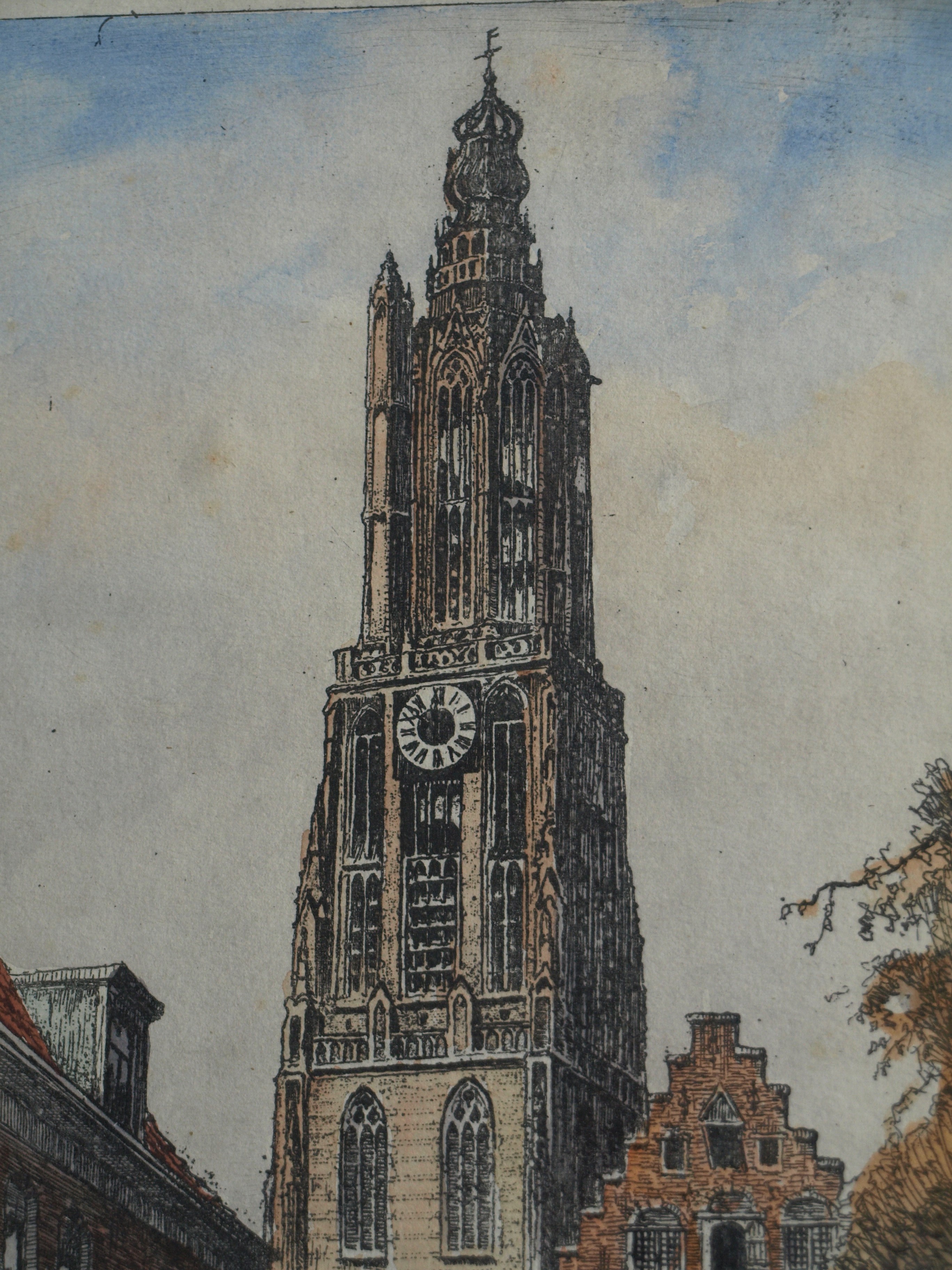 Marius Johannes Janssen - Ets , Onze Lieve Vrouwetoren Amersfoort – Gesigneerd en ingelijst – ca 1935 kopen? Bied vanaf 30!