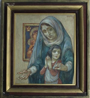 Klaas Pijlman - Ingelijste gouache , “Madonna en Kind” – 1993 kopen? Bied vanaf 1!