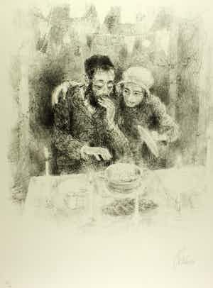 Piet Klaasse - litho - 'In de schotel' - handgesigneerd verkocht voor € 60!